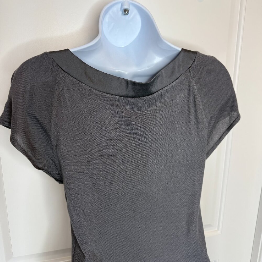 H&M Gray Satin Trim Dress Size M Bow Detail Short Sleeve Shift Dress - Picture 7 of 11